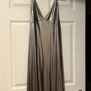 Zara Metallic Silver Maxi Dress